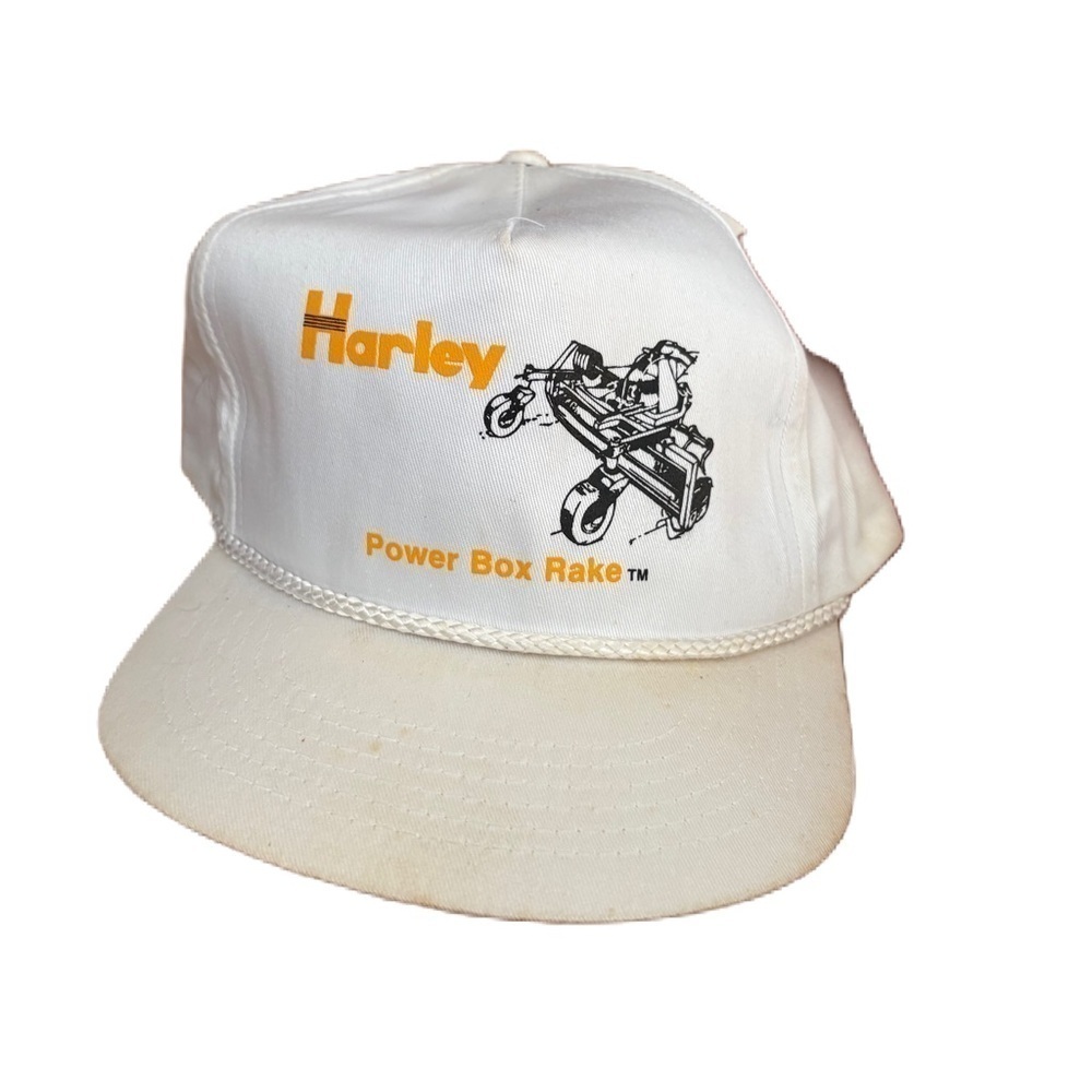 Vintage Harley Power Box Rake SnapBack White Golden Yellow Trucker